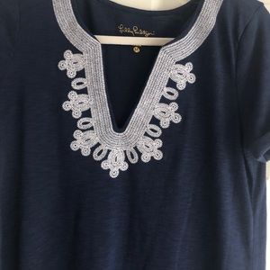 Lilly Pulitzer navy embroidered cotton dress